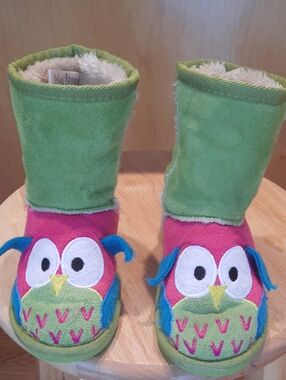 Lazy One Toddler Green and Pink Owl Slippers